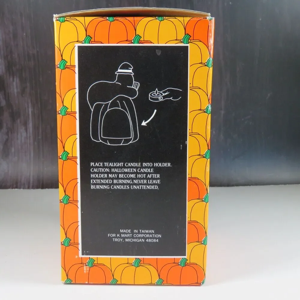 Ceramic Ghost Pumpkin Halloween Tea Light Candle Holder Statue 7” Kmart Vintage
